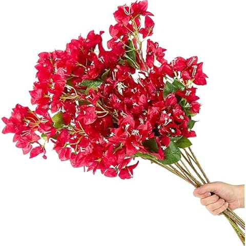Artificial Red Bougainvillea Flower Stems – Lifelike Faux Branches for Home, Garden &amp; Event Decor