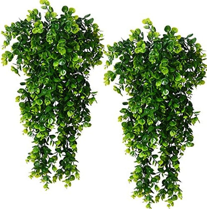 2 Pcs Artificial Hanging Eucalyptus Plants – UV Resistant Faux Greenery Vines for Outdoor &amp; Indoor