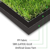 Artificial grass with labeled components on a white background
