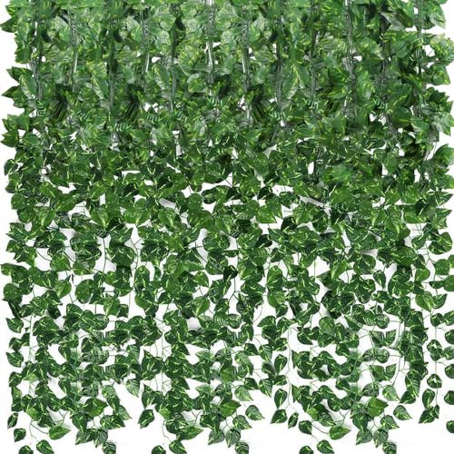 Artificial Ivy Garland – 144 Ft (24- pack)Greenery Vines for Wall, Bedroom, Wedding &amp; Jungle Theme Party