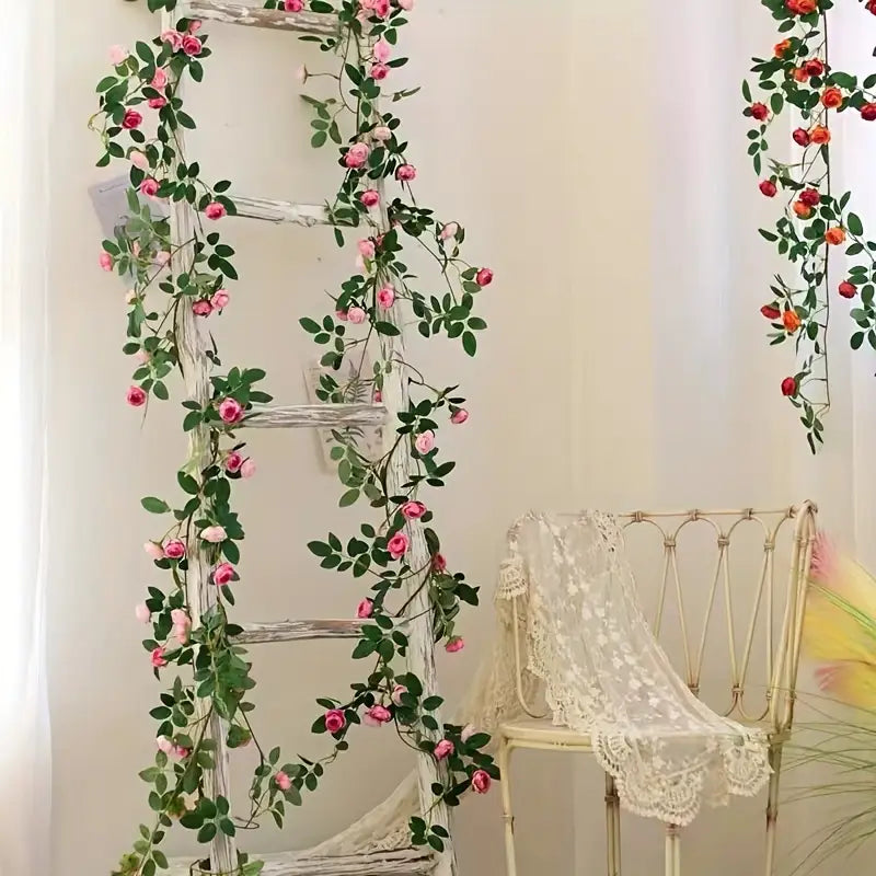 5.9 Ft Artificial Rose Flower Vine – Faux Ogres Tea Bag Rose Garland for Wedding, Garden Fence &amp; Home