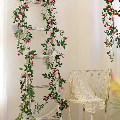 5.9 Ft Artificial Rose Flower Vine – Faux Ogres Tea Bag Rose Garland for Wedding, Garden Fence &amp; Home