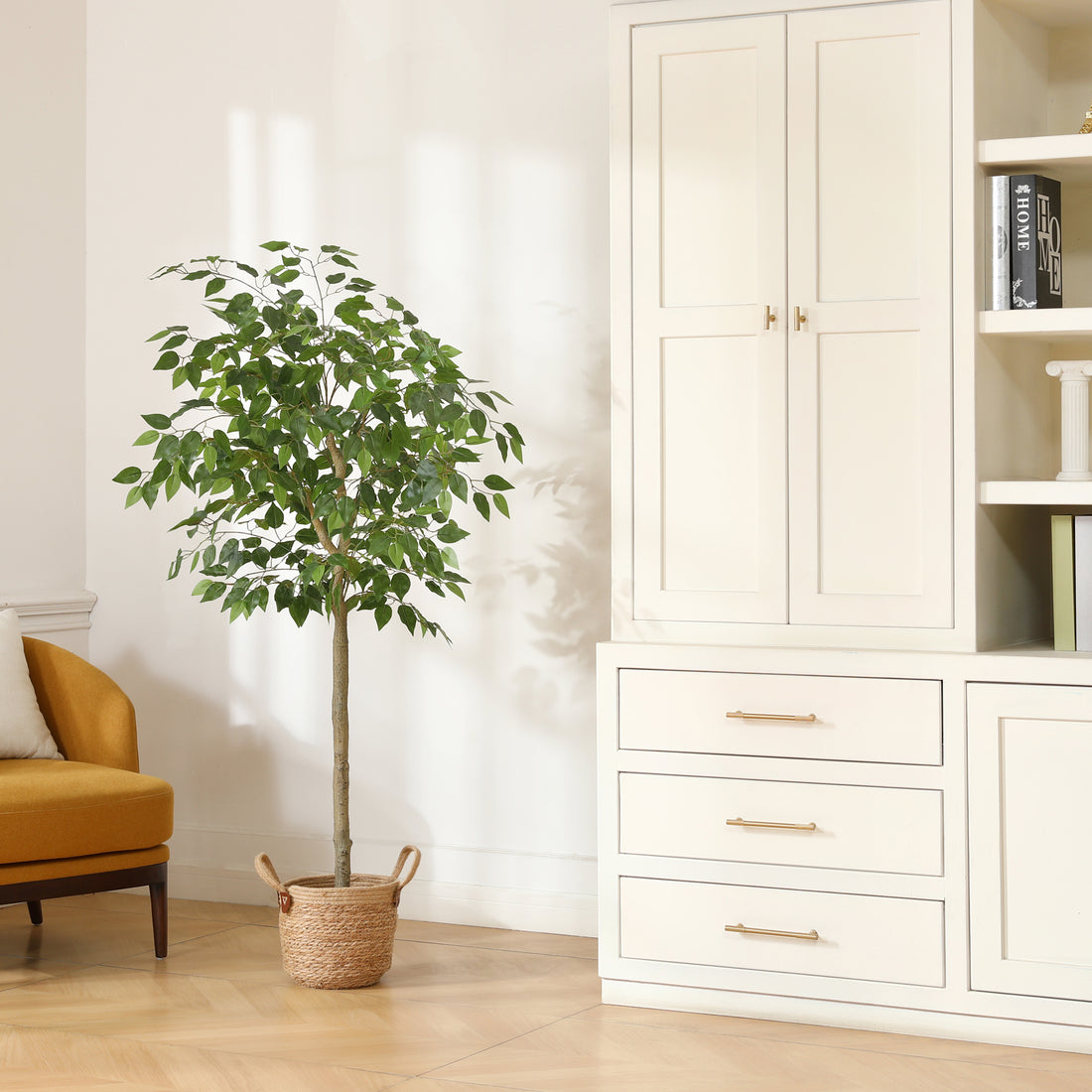Lifelike Faux Ficus Silk Tree made from premium fabric and wood