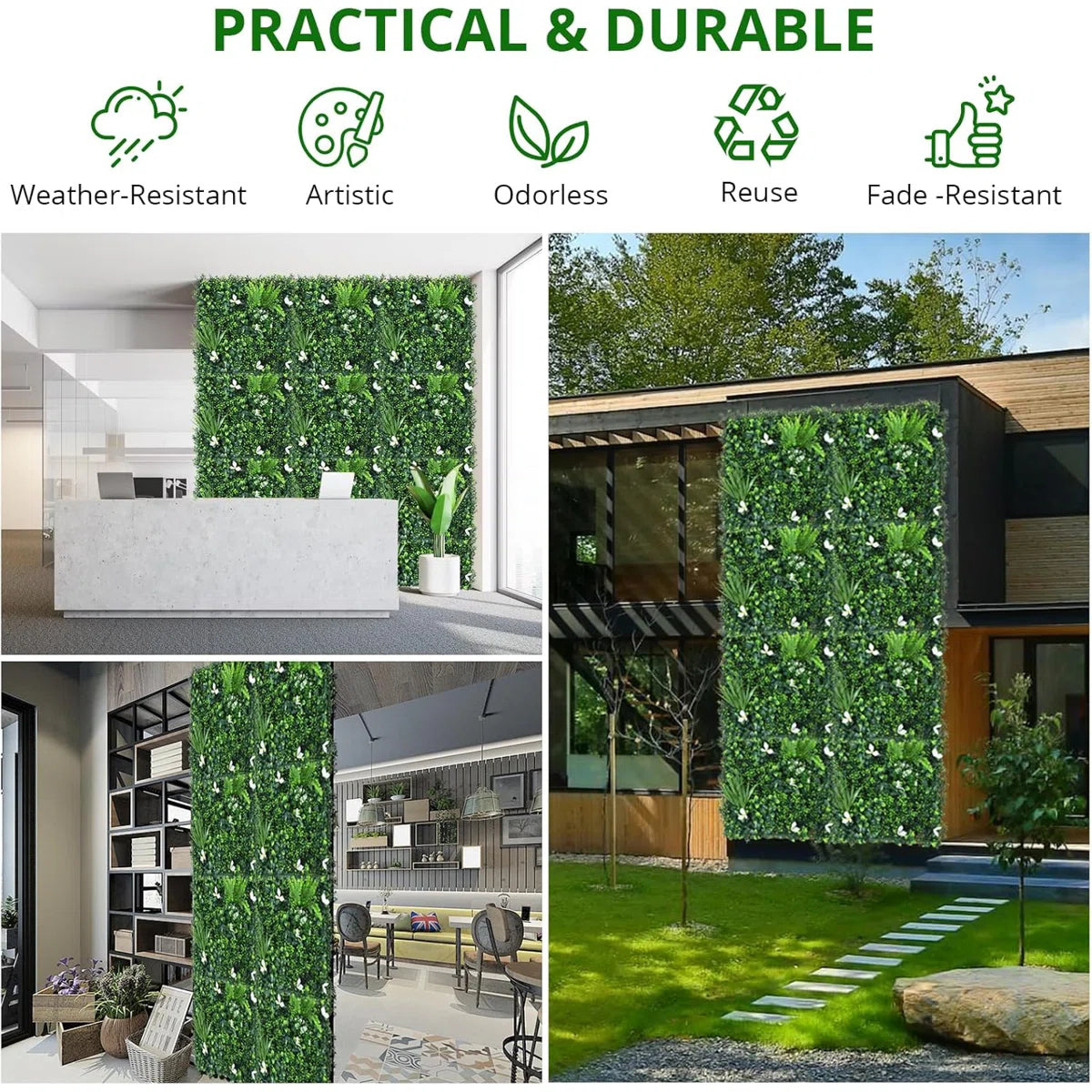 Grass Wall Panels – 20x20 inch Artificial Hedge Wall Panels for Indoor &amp; Outdoor Greenery Decor