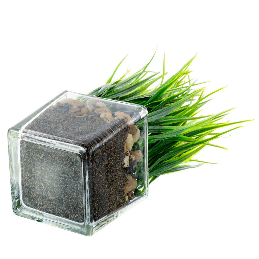 7 In. Faux Onion Grass in Glass Vase (Set of 2) – Artificial Greenery Décor for Home, Office &amp; Tabletop Displays