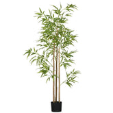 Lifelike faux bamboo plant with vibrant green leaves
