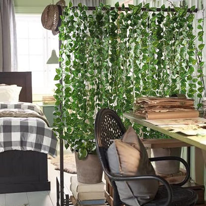 6 Ft (12-Pack) Artificial Hanging Vines – Faux Silk Green Leaf Garland for Wall, Garden &amp; Party