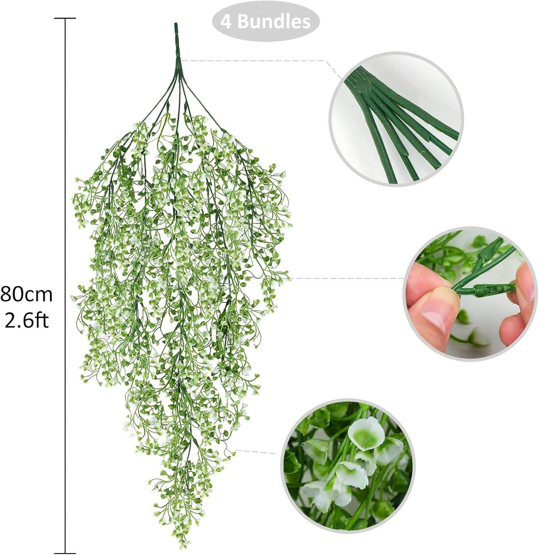 RECUTMS 4 Pcs Faux Hanging Flower Vines – White Artificial Plants for Indoor &amp; Outdoor Garden