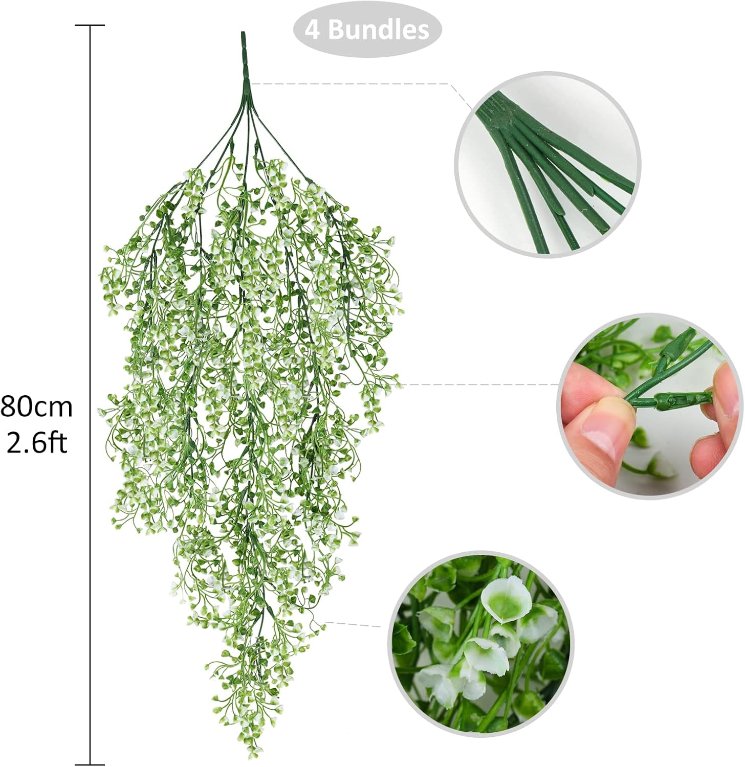 RECUTMS 4 Pcs Faux Hanging Flower Vines – White Artificial Plants for Indoor &amp; Outdoor Garden