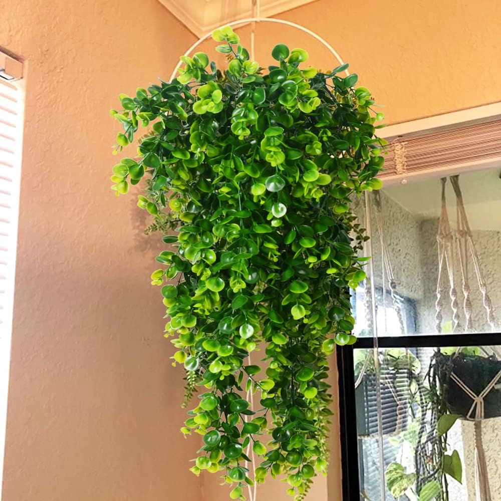 2 Pcs Artificial Hanging Eucalyptus Plants – UV Resistant Faux Greenery Vines for Outdoor &amp; Indoor