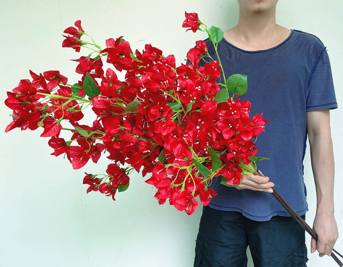 Artificial Red Bougainvillea Flower Stems – Lifelike Faux Branches for Home, Garden &amp; Event Decor