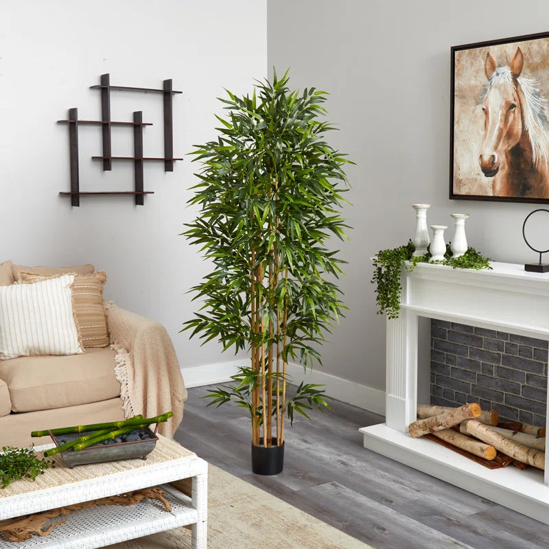 6ft Artificial Bamboo Plant with realistic green fabric leaves and wooden stems