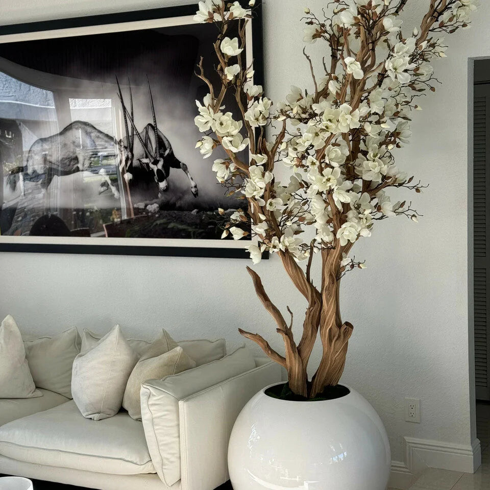 7 Ft Lifelike White Magnolia Tree – Tall, Elegant & Pot-Free Display – styled for modern home interiors