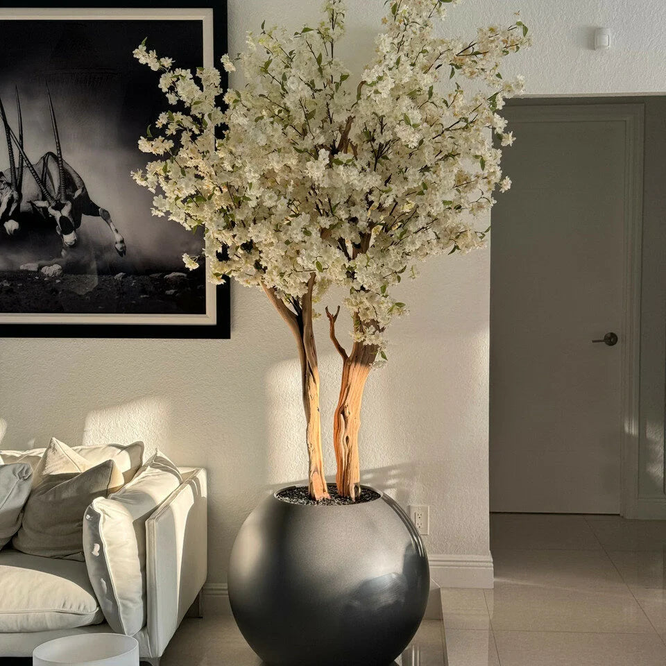7 Ft Custom Cherry Blossom Tree – Signature Design for Matte Gun Metal Globe (Pot Not Included) – styled for modern home interiors