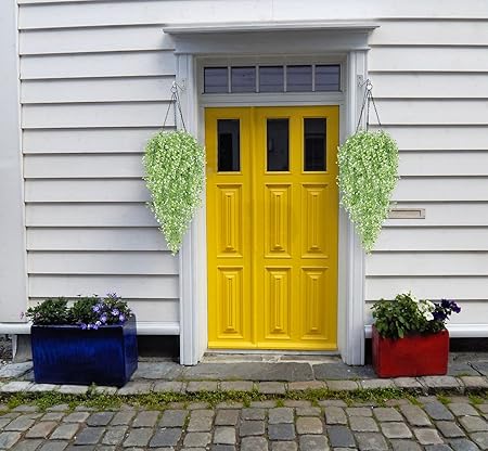 RECUTMS 4 Pcs Faux Hanging Flower Vines – White Artificial Plants for Indoor &amp; Outdoor Garden