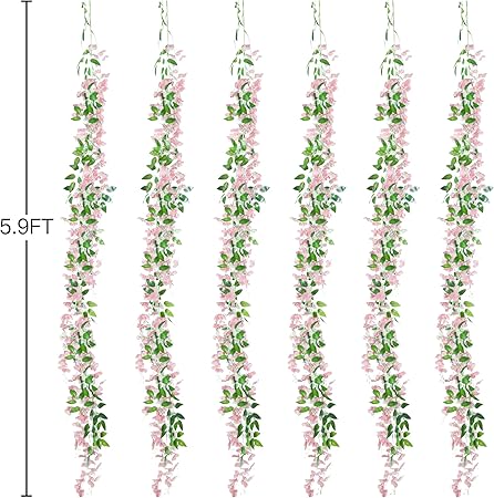 3 Ft Sggvecsy 6 Pcs Artificial Wisteria Garland – Faux Hanging Silk Flower Vines for Home, Garden &amp; Outdoor