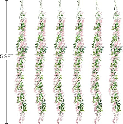 3 Ft Sggvecsy 6 Pcs Artificial Wisteria Garland – Faux Hanging Silk Flower Vines for Home, Garden &amp; Outdoor