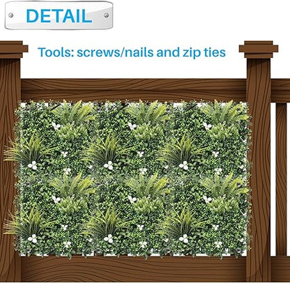 Artificial Greenery Wall Panels – 50x50 cm Faux Grass Backdrop with 3D Mixed Boxwood &amp; Ivy | Privacy Screen for Indoor &amp; Outdoor Décor | UV-Resistant Green Hedge for Bangalore Spaces