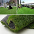 Collage of artificial grass used on a balcony and with dogs, and a roll of artificial grass on a white surface.
