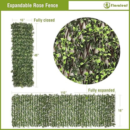 Artificial Ivy Expandable Trellis Fence – 1x2 Meter Stretchable Privacy Screen with Single-Sided Leaves for Garden, Yard &amp; Outdoor Decor