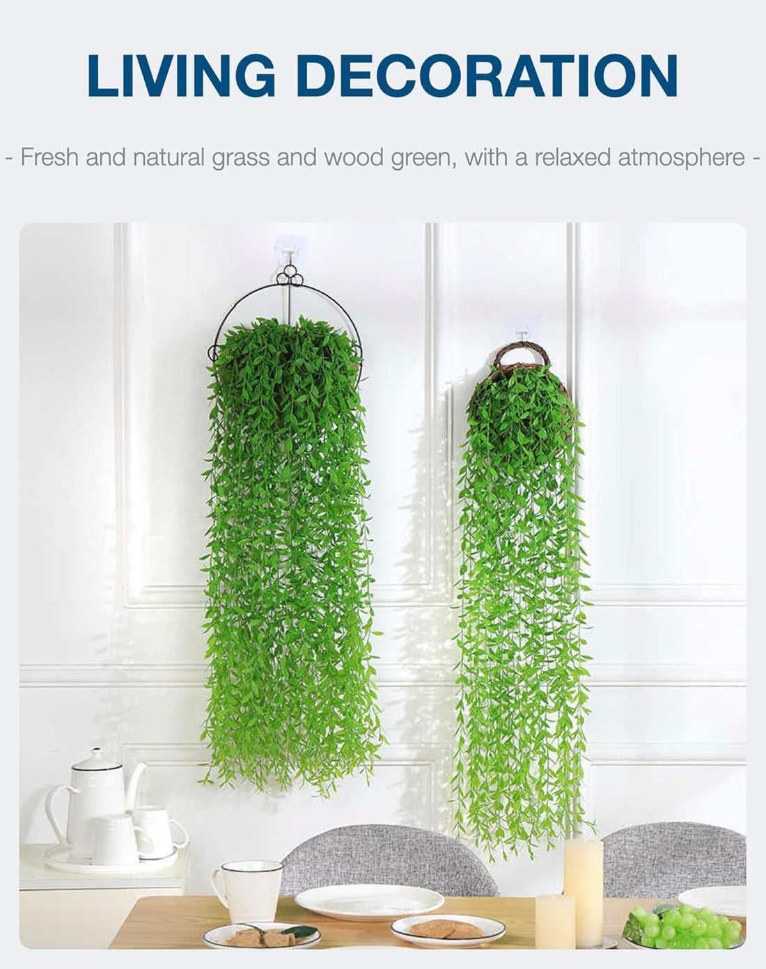 3.3 Ft (5-Pack) Artificial Hanging Willow Vines – Lush Green Faux Leaves for Indoor/Outdoor Decoration, Weddings &amp; Photography (No Basket)