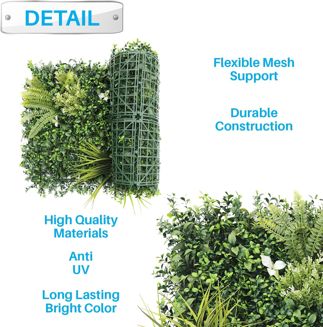 Artificial Greenery Wall Panels – 50x50 cm Faux Grass Backdrop with 3D Mixed Boxwood &amp; Ivy | Privacy Screen for Indoor &amp; Outdoor Décor | UV-Resistant Green Hedge for Bangalore Spaces