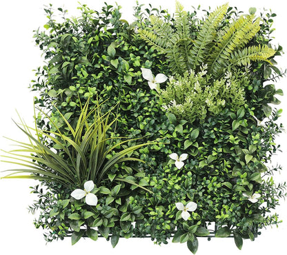 Artificial Greenery Wall Panels – 50x50 cm Faux Grass Backdrop with 3D Mixed Boxwood &amp; Ivy | Privacy Screen for Indoor &amp; Outdoor Décor | UV-Resistant Green Hedge for Bangalore Spaces