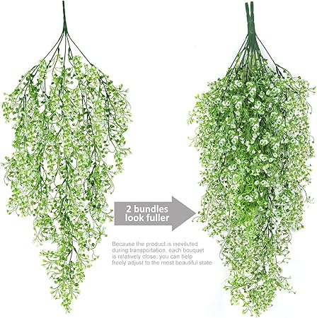 RECUTMS 4 Pcs Faux Hanging Flower Vines – White Artificial Plants for Indoor &amp; Outdoor Garden