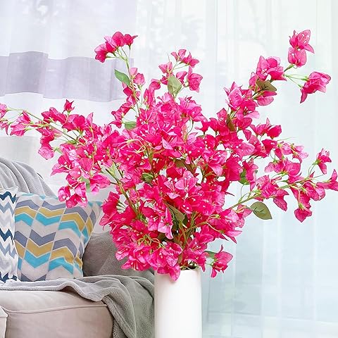 Artificial Hot Pink Bougainvillea Flower Stems – Lifelike Faux Branches for Home, Garden &amp; Event Decor