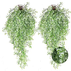 RECUTMS 4 Pcs Faux Hanging Flower Vines – White Artificial Plants for Indoor &amp; Outdoor Garden