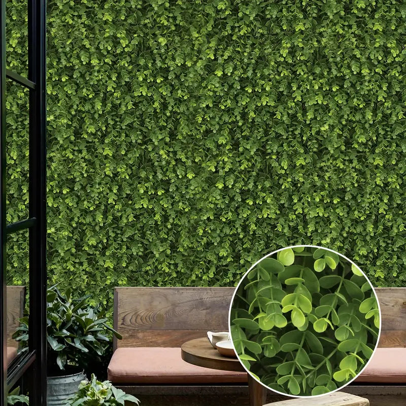 50x50 cm Artificial Eucalyptus Leaf Grass Mat – 60mm Faux Green Wall Panel for Patio, Playground, Lawn &amp; Outdoor Event Décor