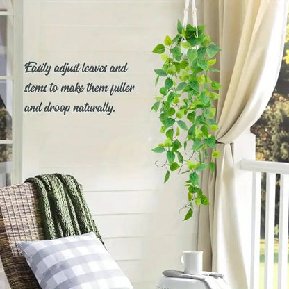 3 Ft Artificial Hanging Pothos Plant Kit – Faux Trailing Vine with Pot &amp; Hanger for Indoor Wall, Ceiling, Bathroom &amp; Living Room