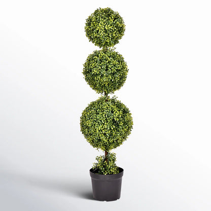 4 Ft. Ametria Artificial Boxwood Topiary – Triple Ball Faux Green Plant for Indoor &amp; Outdoor Decorative Display
