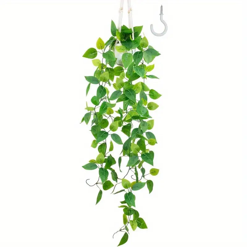 3 Ft Artificial Hanging Pothos Plant Kit – Faux Trailing Vine with Pot &amp; Hanger for Indoor Wall, Ceiling, Bathroom &amp; Living Room