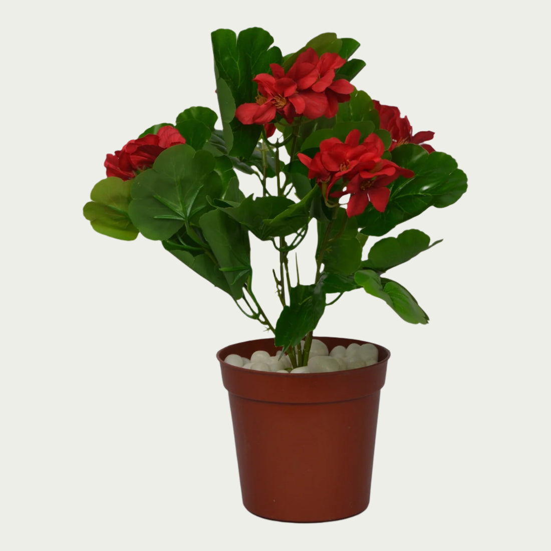 Detailed view of 1 Ft Red Geranium Bush Premium Decorative Green Bush – Realistic Touch for Modern Interiors – Shop Luxiplant showing realistic textures and colors.