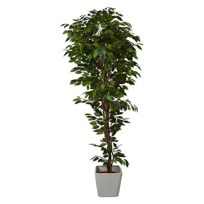 6 Ft Artificial Ficus Plant – Tall Faux Indoor Tree with Lush Green Leaves &amp; Realistic Trunk for Home, Office &amp; Large Space Décor