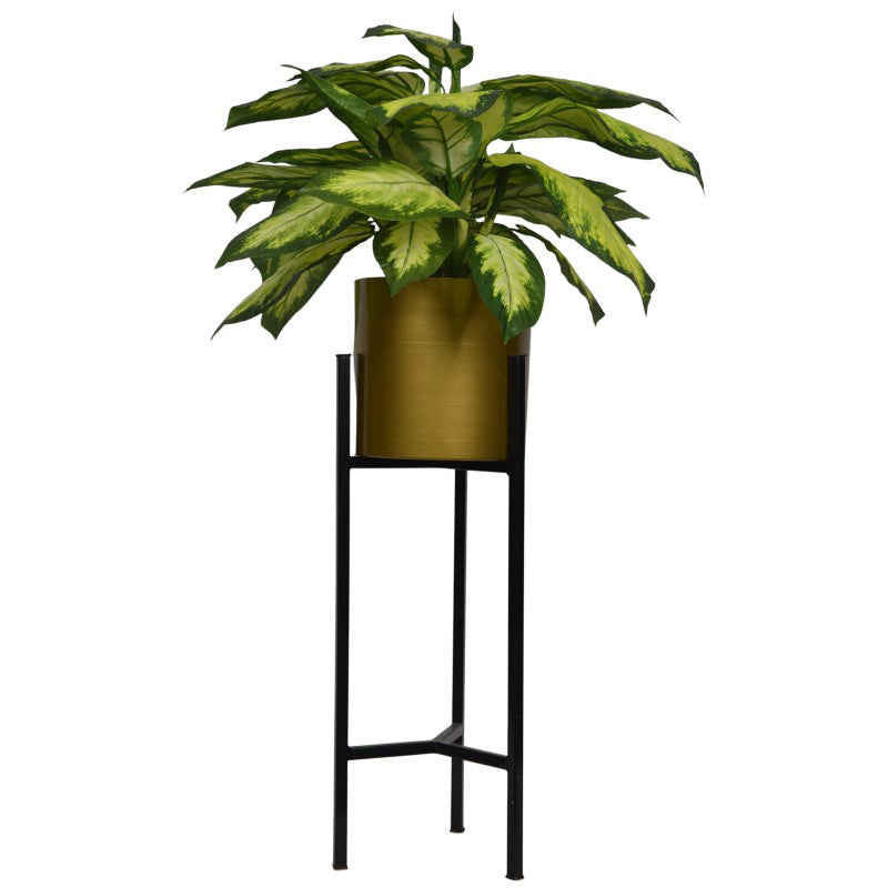 3 Ft Artificial Dieffenbachia Plant – Variegated Faux Greenery with Decorative Metal Pot &amp; Stand for Indoor Home &amp; Office Décor