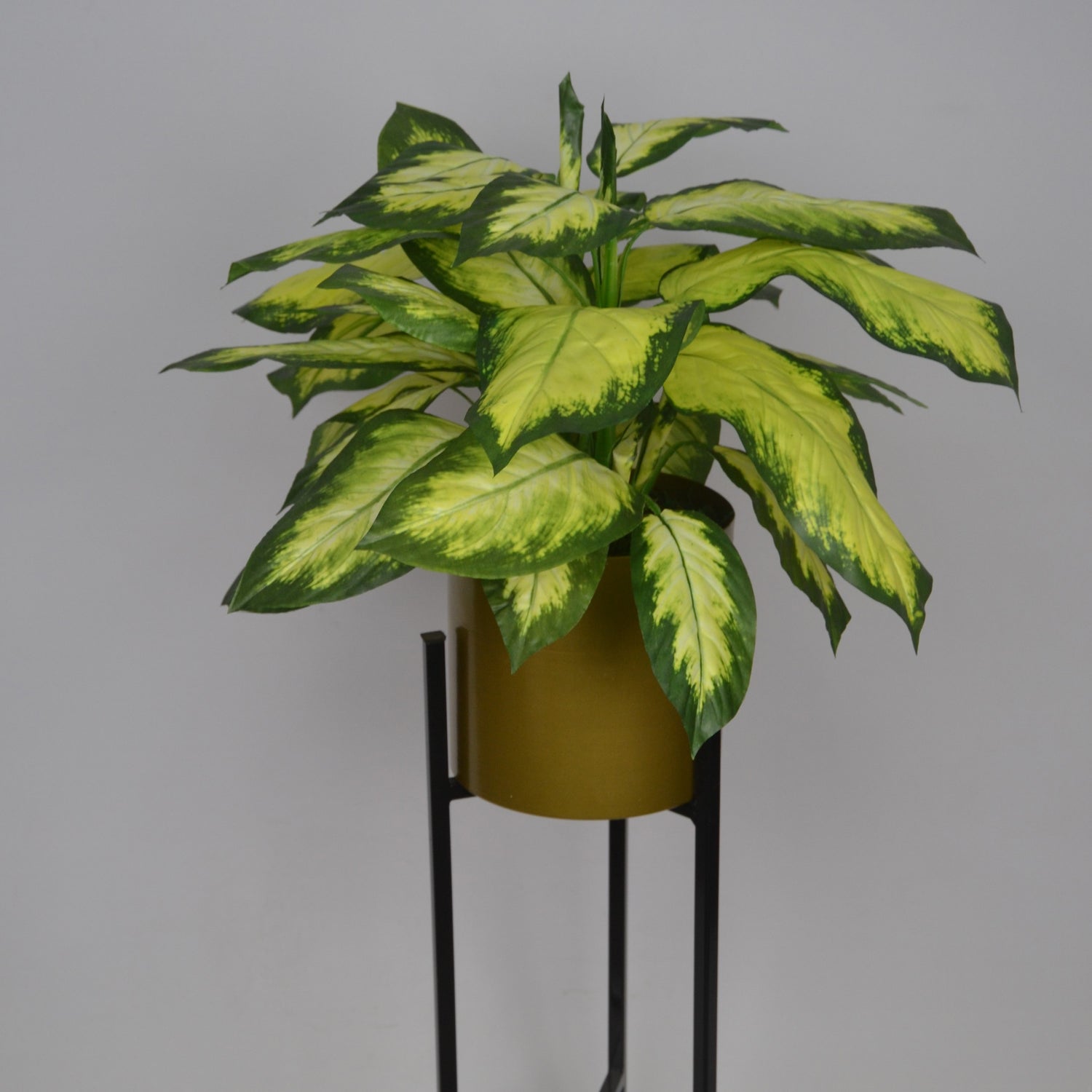 3 Ft Artificial Dieffenbachia Plant – Variegated Faux Greenery with Decorative Metal Pot &amp; Stand for Indoor Home &amp; Office Décor