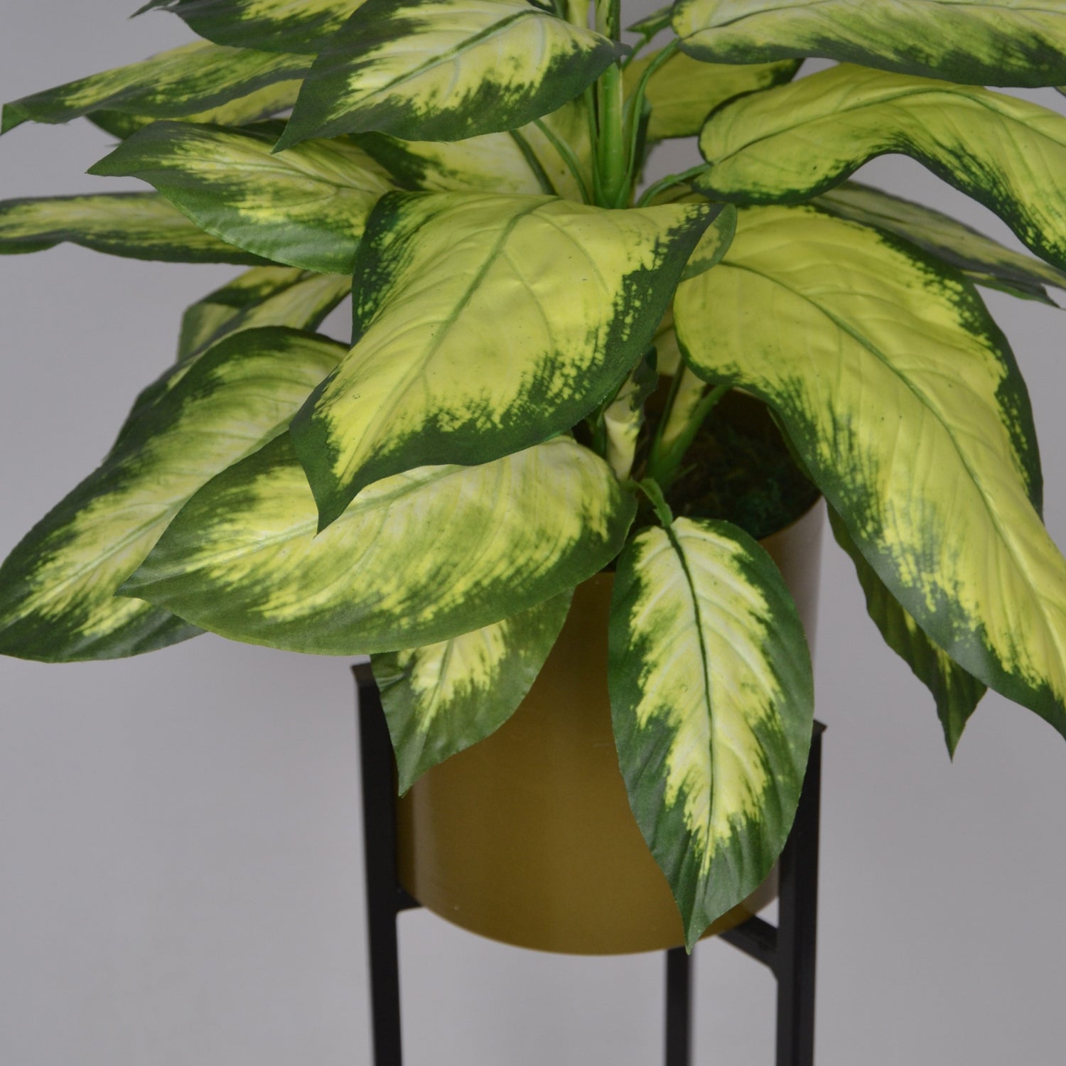 3 Ft Artificial Dieffenbachia Plant – Variegated Faux Greenery with Decorative Metal Pot &amp; Stand for Indoor Home &amp; Office Décor