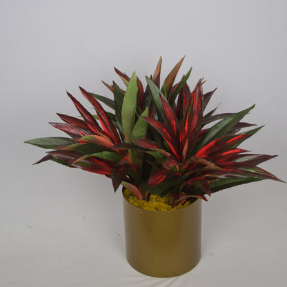 2 Ft Artificial Dracaena Plant – Compact Faux Greenery with Red-Edged Leaves in Decorative Golden Pot for Home &amp; Office Décor