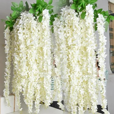 Scidweet 24 Pcs Artificial Wisteria Flowers – White Faux Hanging Vines for Wedding, Home, Garden &amp; Event