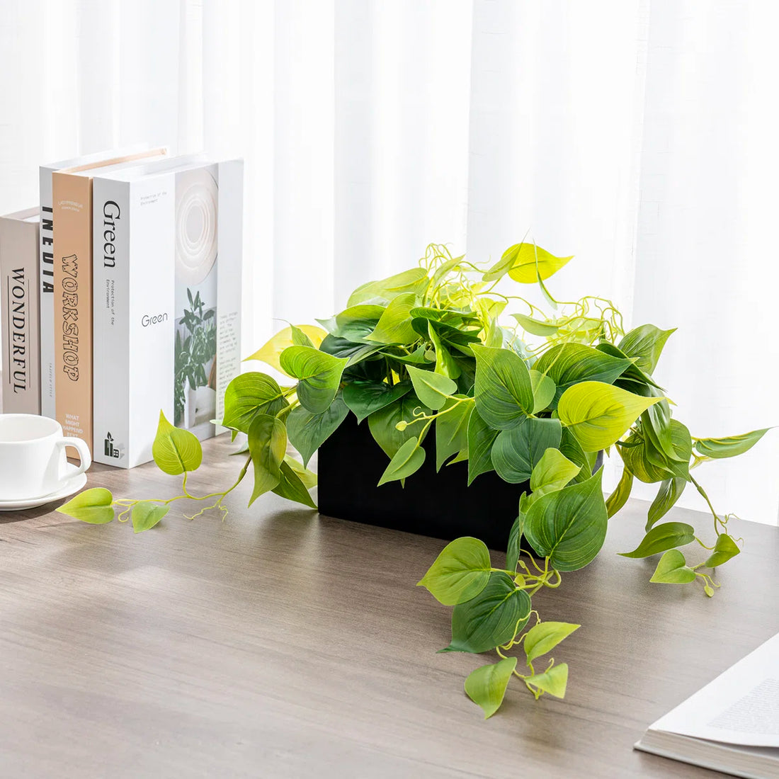 2.5 Ft Faux Vine Greenery Plant with Black Pot – Lifelike Trailing Leaves for Shelf, Mantel &amp; Wall