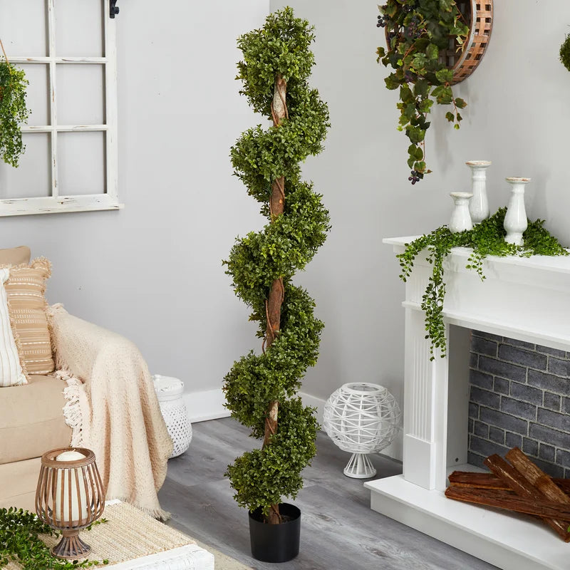 Realistic 6ft Faux Boxwood Tree with dense green foliage