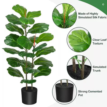 3 Ft Whizmax Artificial Fiddle Leaf Fig Tree 39&quot; Large Fake Plant in Pot Fig Artificial Tree for Indoor Outdoor House Home Office Plastic black basin – adds a lush green touch to interiors