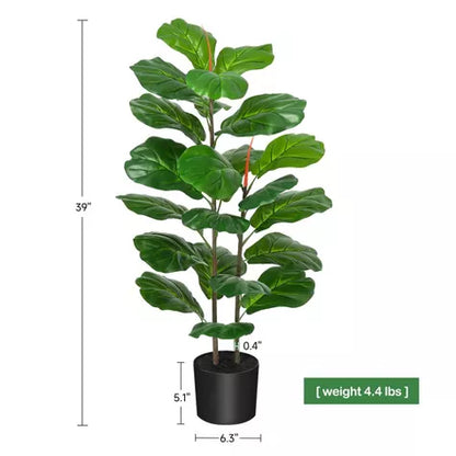 3 Ft Whizmax Artificial Fiddle Leaf Fig Tree 39&quot; Large Fake Plant in Pot Fig Artificial Tree for Indoor Outdoor House Home Office Plastic black basin – lifelike tropical plant alternative