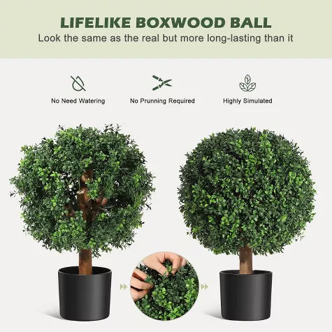 2 Ft Whizmax 24 Inch Artificial Topiary Boxwood Ball Trees,Faux Plant with Black Pot for Indoor Walkway, Entryway Decor,2 Pcs – faux greenery with vibrant texture
