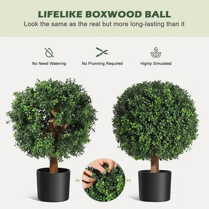 2 Ft Whizmax 24 Inch Artificial Topiary Boxwood Ball Trees,Faux Plant with Black Pot for Indoor Walkway, Entryway Decor,2 Pcs – faux greenery with vibrant texture