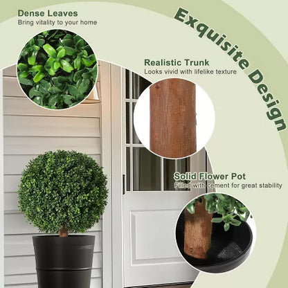 2 Ft Whizmax 24 Inch Artificial Topiary Boxwood Ball Trees,Faux Plant with Black Pot for Indoor Walkway, Entryway Decor,2 Pcs – crafted for realistic tropical vibes