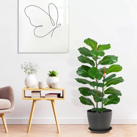 3 Ft Whizmax Artificial Fiddle Leaf Fig Tree 39&quot; Large Fake Plant in Pot Fig Artificial Tree for Indoor Outdoor House Home Office Plastic black basin – perfect for modern home decor