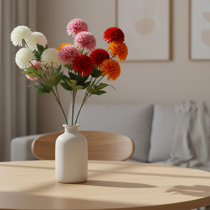 Artificial Dahlia Flower Stick – 5 Bloom Stem in 4 Vibrant Colors